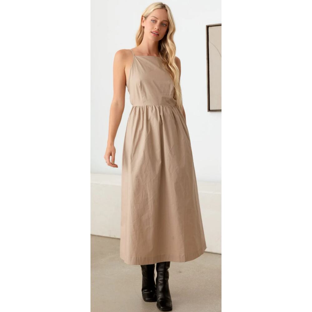 Lelis Leonor Backless Midi Dress Tan Natural Minimalist Women's Small New